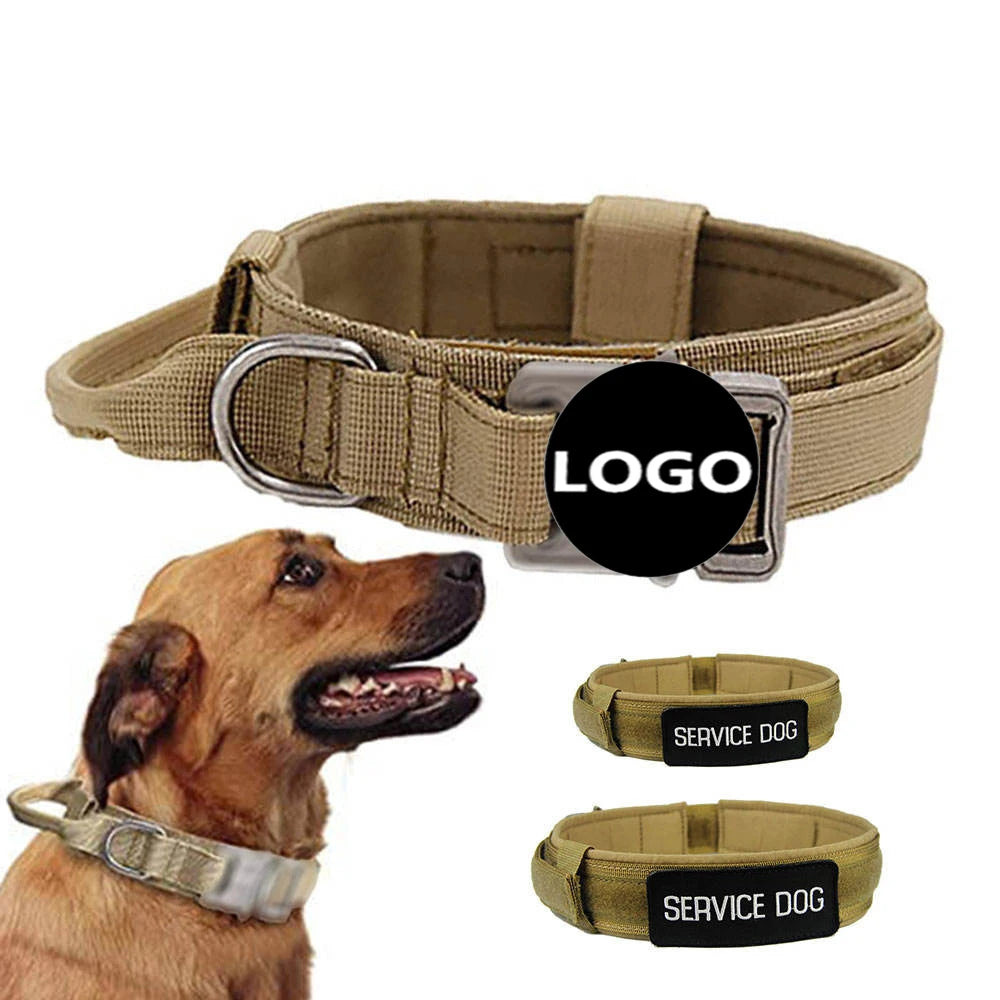 Customize Heavy Duty Adjustable German Shepherd Nylon Tactical Walking Pet Dog Collars Service Dog Collar