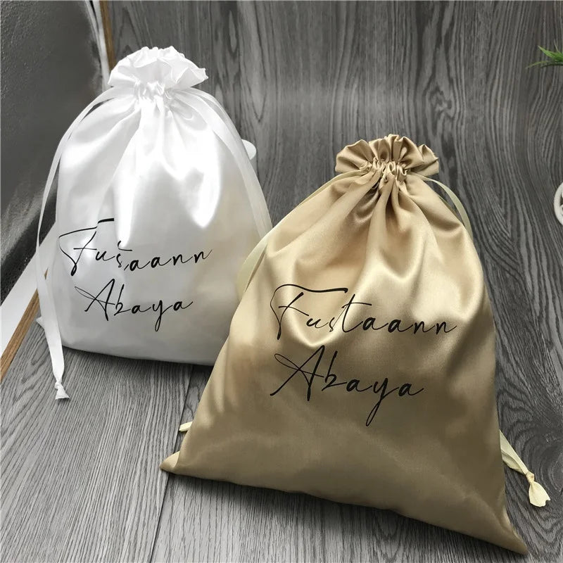 Custom Logo Luxury Silk Satin Dust Pouch Big Drawstring Packaging Bag Gift Bags