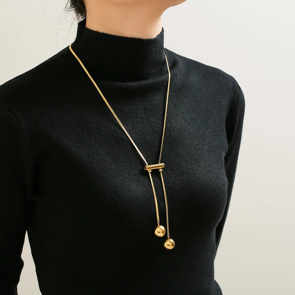 Ilona Hollow Bead Long Fringe Necklaces Brass Sweater Necklace 18k Gold Plated Pendant Necklace for Women