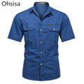 2024 Spring Summer New Fashion Men's Short Sleeved Cotton Work Shirts Breathable Anti-shrink Plain Dyed Pure Color Loose Fitting