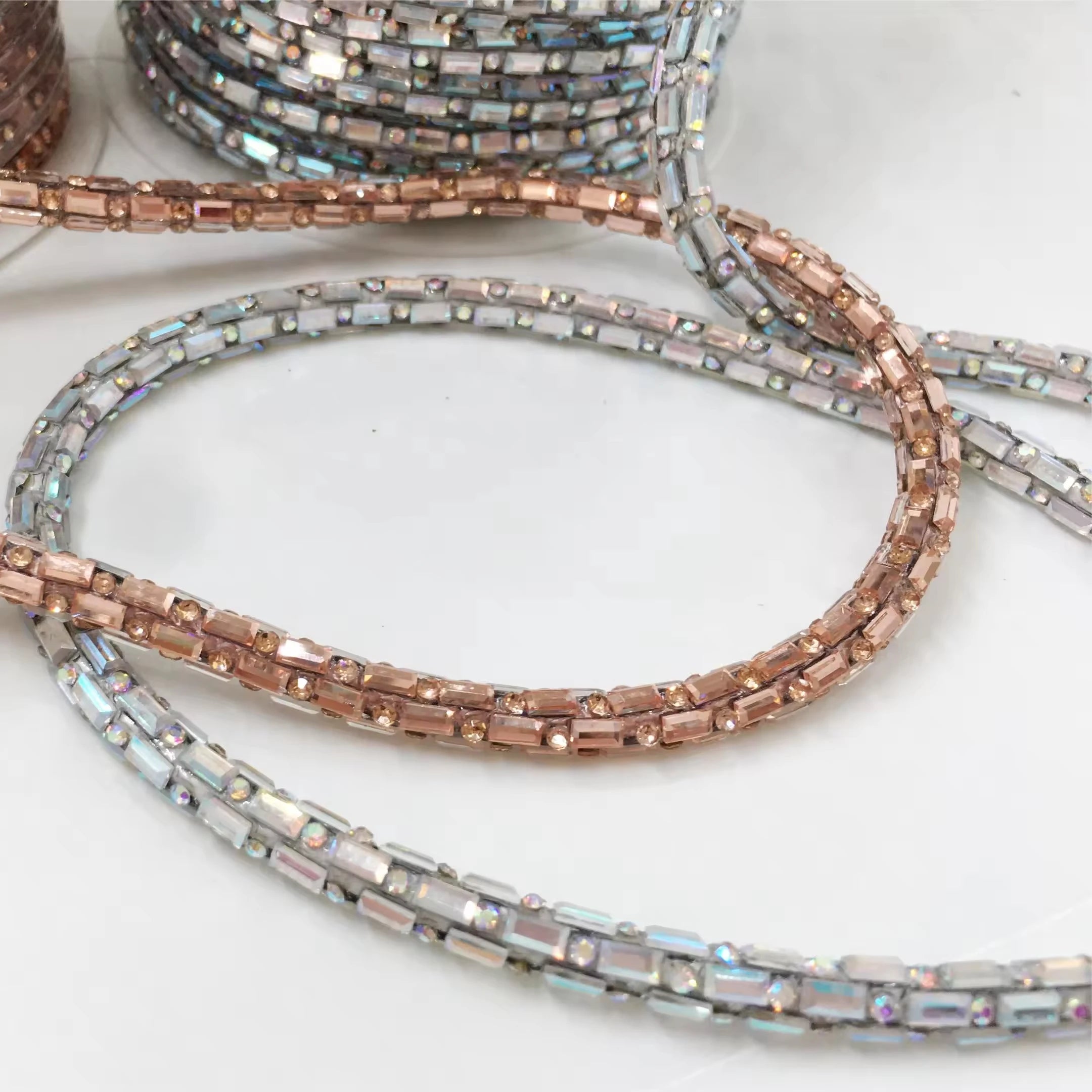 Small Rectangular DIY Sparkling Color Round Pipe Bags Garments 2.5*5mm Crystal Decorative Drawstring Rhinestone Rope Made Glass