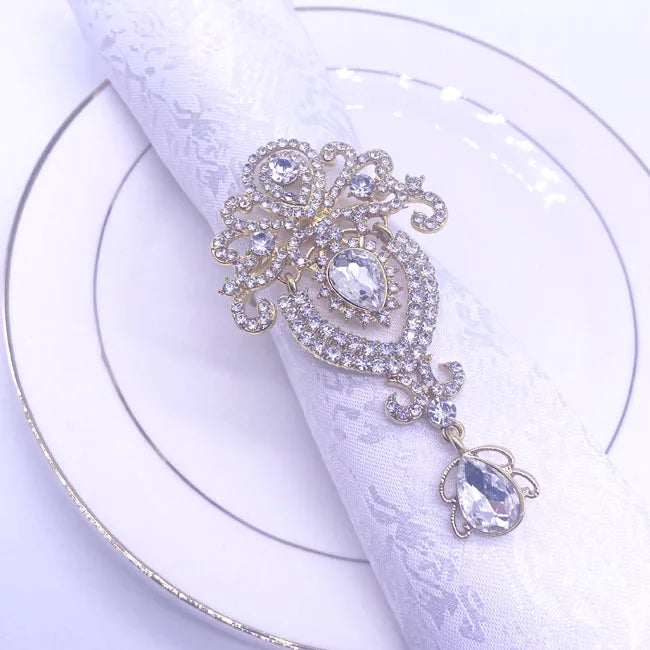 Metal Pendant Napkin Rings Gold/Silver Wedding Napkin Ring Holder Rhinestone Napkin Buckle for Festival Party Table Decoration