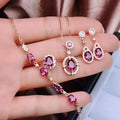 Hot Selling Garnet Noble Temperament Set Oval Earring Necklace Bracelet Ring Jewelry Set