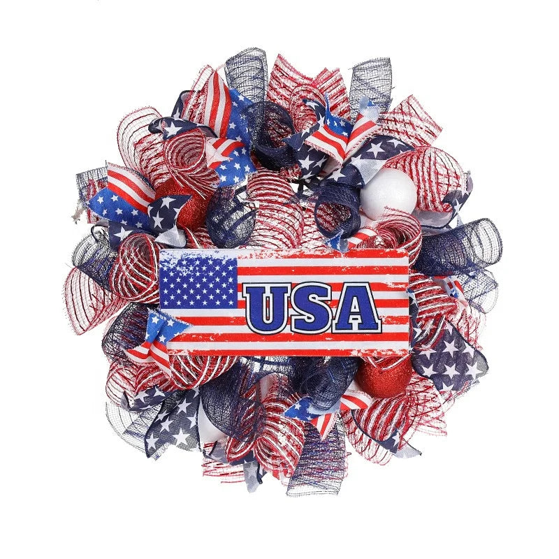 Independence Day American Flag Wreath for Door Hanging Cross-Border Home Decorative Props Wreaths & Swags Layout