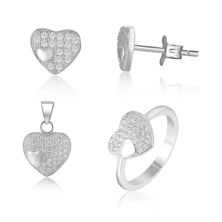 Trendy 925 Sterling Silver Wedding Jewelry Set Aaa Cubic Zirconia & Gold Plated Heart Shape for Bridal or Gift