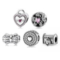 Real 925 Sterling Silver Beautiful CZ Heart Pink Bow Gift Box Charms Bracelet Jewelry Making Valentine's Day Gift Dropshipping