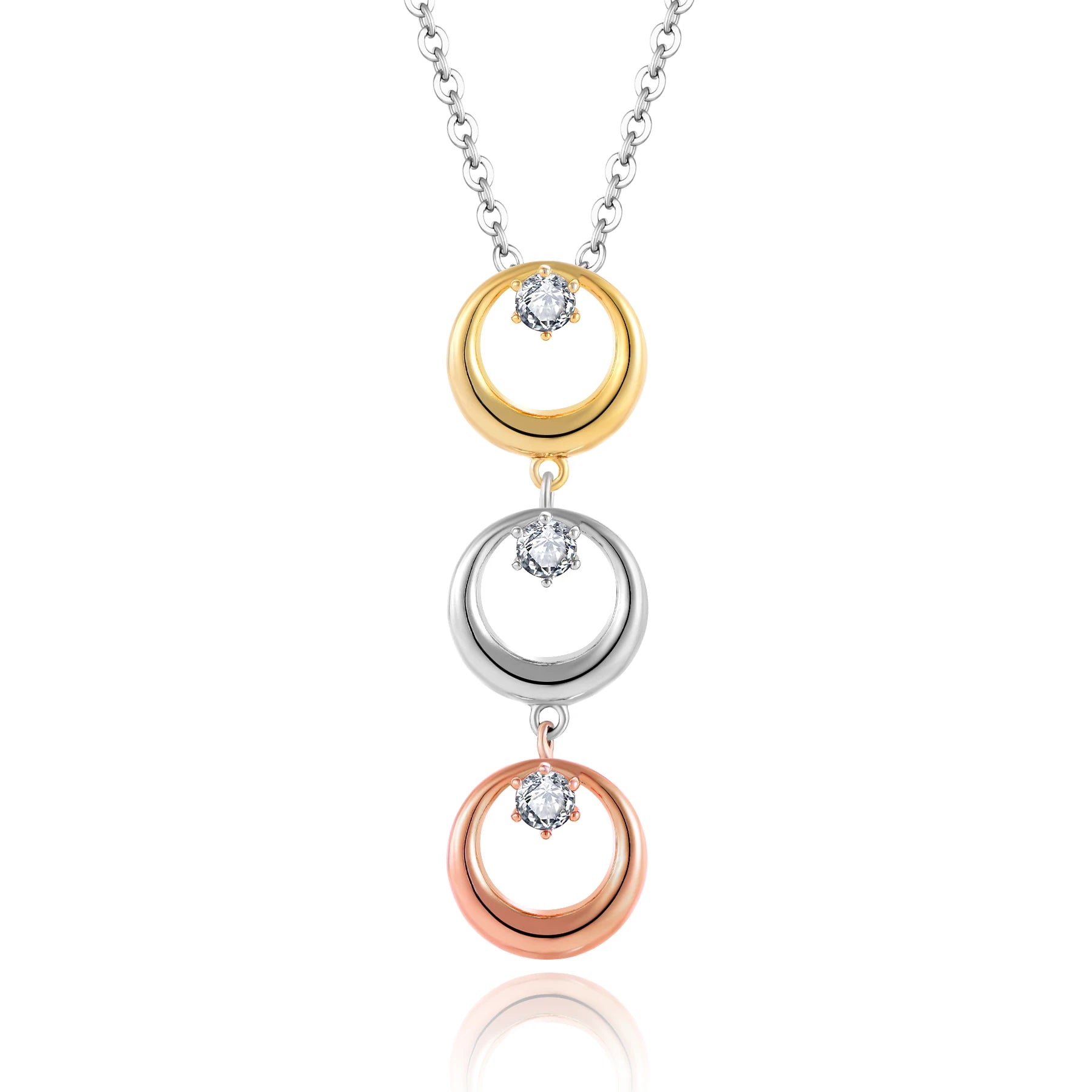 QX CUSTOM OEM Fine Jewelry Dainty 18k Rose Gold Plated 925 Silver Cubic Zircon Round Pendant Fashion Necklaces for Women