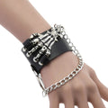 Women and Men's Unique Punk Charm Adjustable Leather Bracelet with Skeleton Chain Wholesale Fashionable Bangles