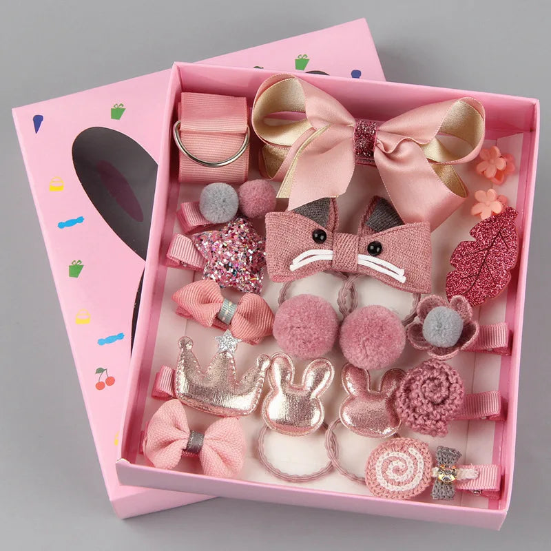 18-Piece Baby Hair Accessories Set Non-Damaging Fabric Hairpins Bow Hair Clips Infant Elastic Bands Children's Headbands