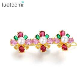 LUOTEEMI Korean Clip and Girl Wholesale Colorful Jewelry Woman Zirconia Accessories Bridal Tiara Flower Hair Pin