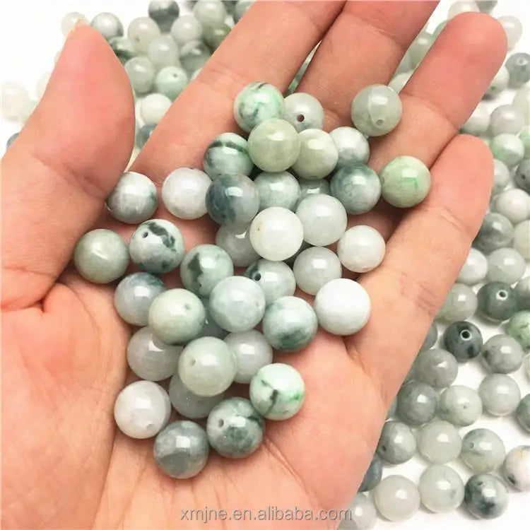 Jadeite Jade Jade Beads Loose Beads Grade a Floating Flowers Light Green Waxy Kind Beads 9.5Mm Accessories