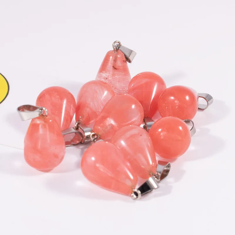 Huiying Wholesale Factory Price Watermelon Quartz Nature stone Pendant Water Drop Pendant Necklace jewelry
