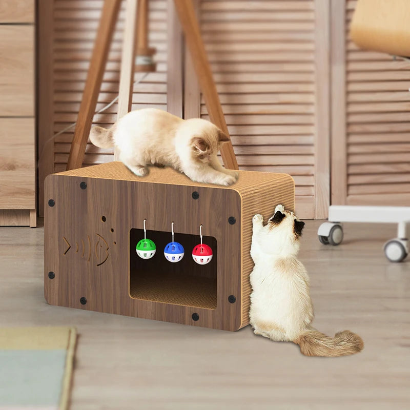 New Eco-Friendly Durable Double Layer Cat Scratcher Toy Sustainable Cardboard Nest Bell Cat Trees Scratcher