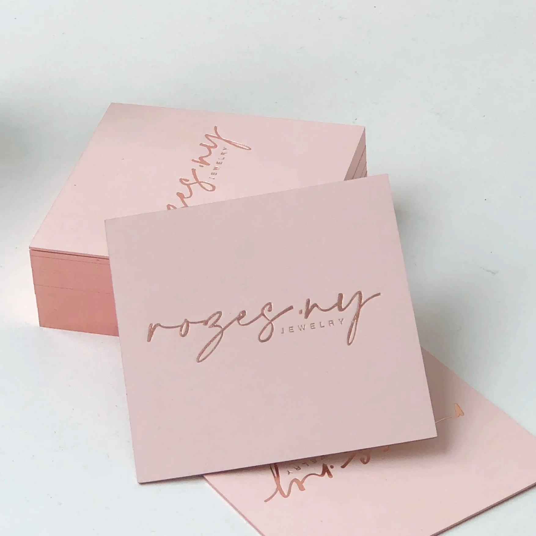 Custom Size Rose Gold Foil pink Business Card with Foil Edge Small square Business Card for Thank You Supporting My Business