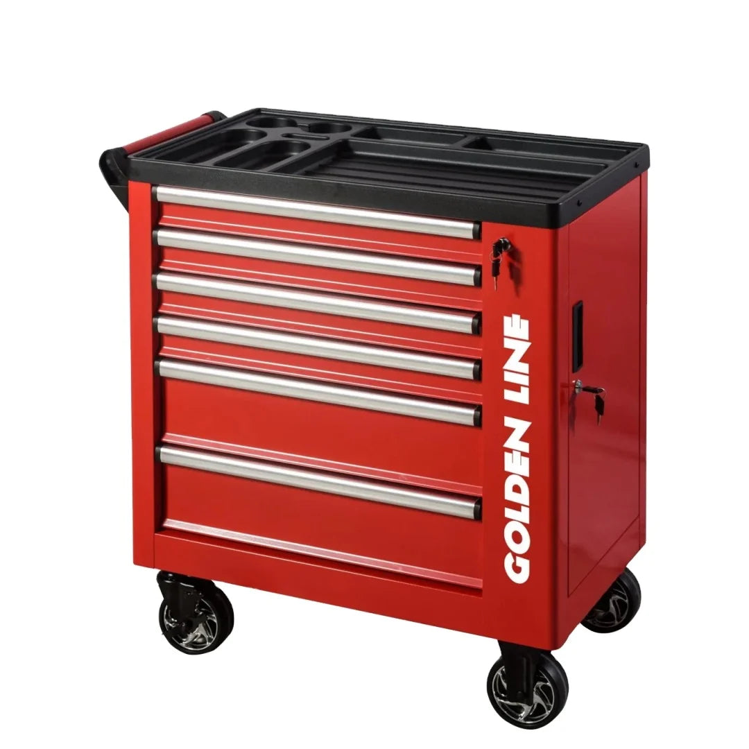 Customizable OBM/OEM/ODM 6-Drawer Iron Storage Cabinet Heavy-Duty Steel Rolling Trolley Power Coated Goldenline Car Repair