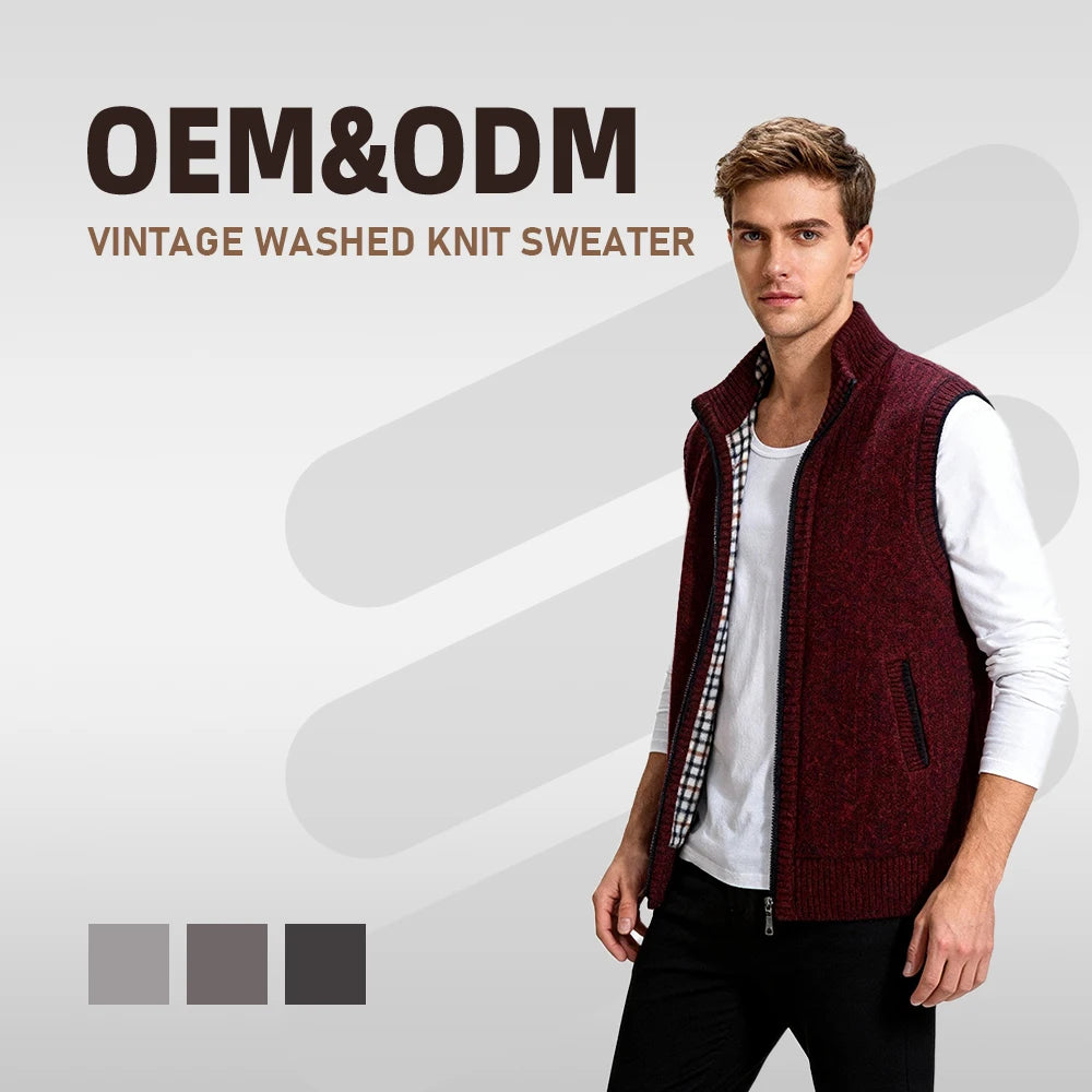 Men's Knitted Stand Collar Oversized Fat Man Polyester / Cotton Sleeveless Sweater Vest Plus Size Coat