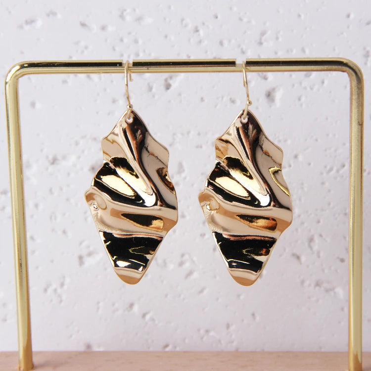 Wholesale European American Exaggerated Bold Irregular Rhombus Shiny Metal Brass Geometric Drop Earrings for Women