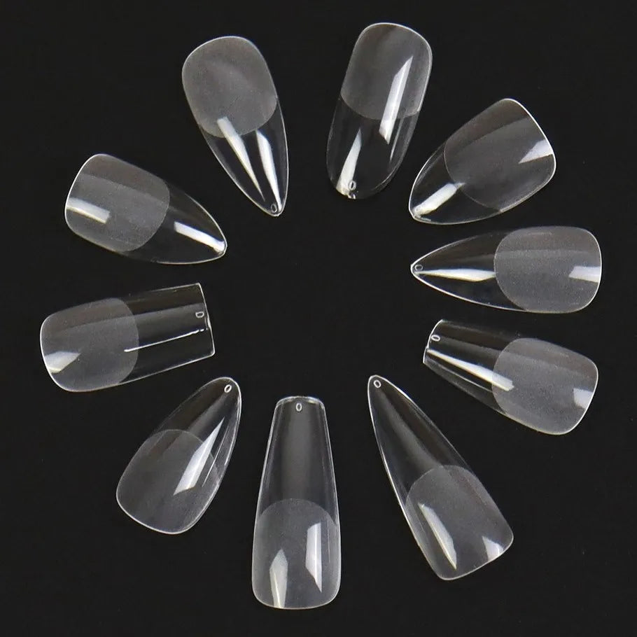 120Pcs ABS Full Cover Almond Nail Tips Clear Short Stiletto with No C Curve Bagged Square Design for Finger Application