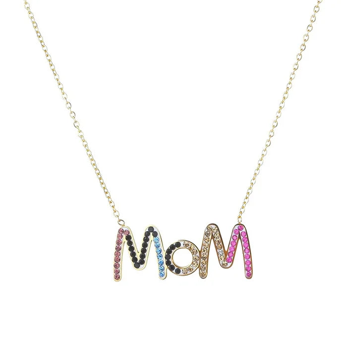 Stainless Steel Gold Plated Colorful Zircon Mom Necklace Titanium Steel PVD Personalized Zircon Mom Necklace for Mother Day