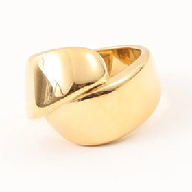 Women Cute Simple Dainty Design Jewelry 18k Gold Plated Stainless Steel Cambered Surface Wide Cross Shape Ring