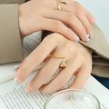 Customized French Asymmetric Open Zircon Shape Ring Titanium Steel 18K Gold Cubic Zirconia Luxury Wedding Rings for Women