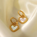 New Design Stainless Steel 18K Gold White Shell Heart Hoop Earrings for Women Fashion Jewelry