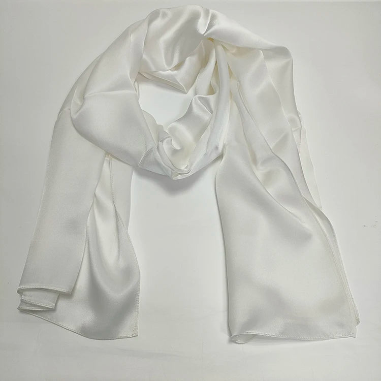 Wholesale 12MM White Silk Satin Scarf 100% Pure Silk Plain White Silk Scarf for Dyeing
