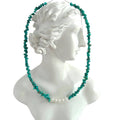 Natural Turquoise and 6mm white pearl Bead 16inch necklace