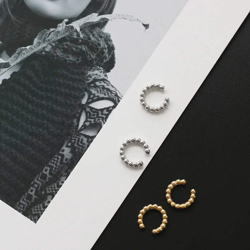 Fashion Summer Jewelry 18K Gold Plated Stainless Steel Beads Ear Cuff Earring No Pierce Ear Hole Clip on Earrings Women YF3471