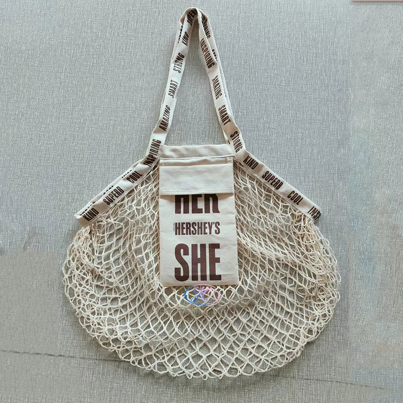 Eco-friendly Natural Reusable Cotton Activity Gift Shopping Bag Grocery Folding Net Mesh Bag