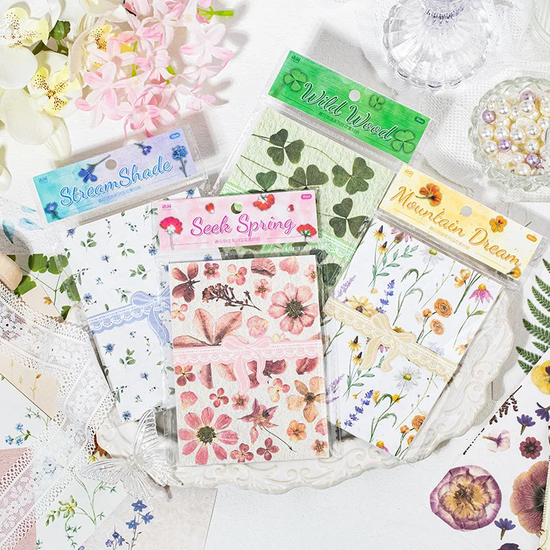 30pcs/pack Material Paper Spring Story Series Light Retro Embossed Handbook Decoration Material