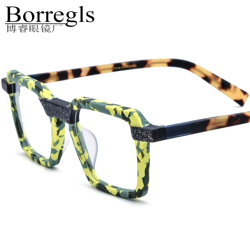 Borregls Multicolor Matte Acetate Glasses Frame Women 2025 Fashion Square Eyeglasses Optical Spectacles Man Retro Eyewear 19381