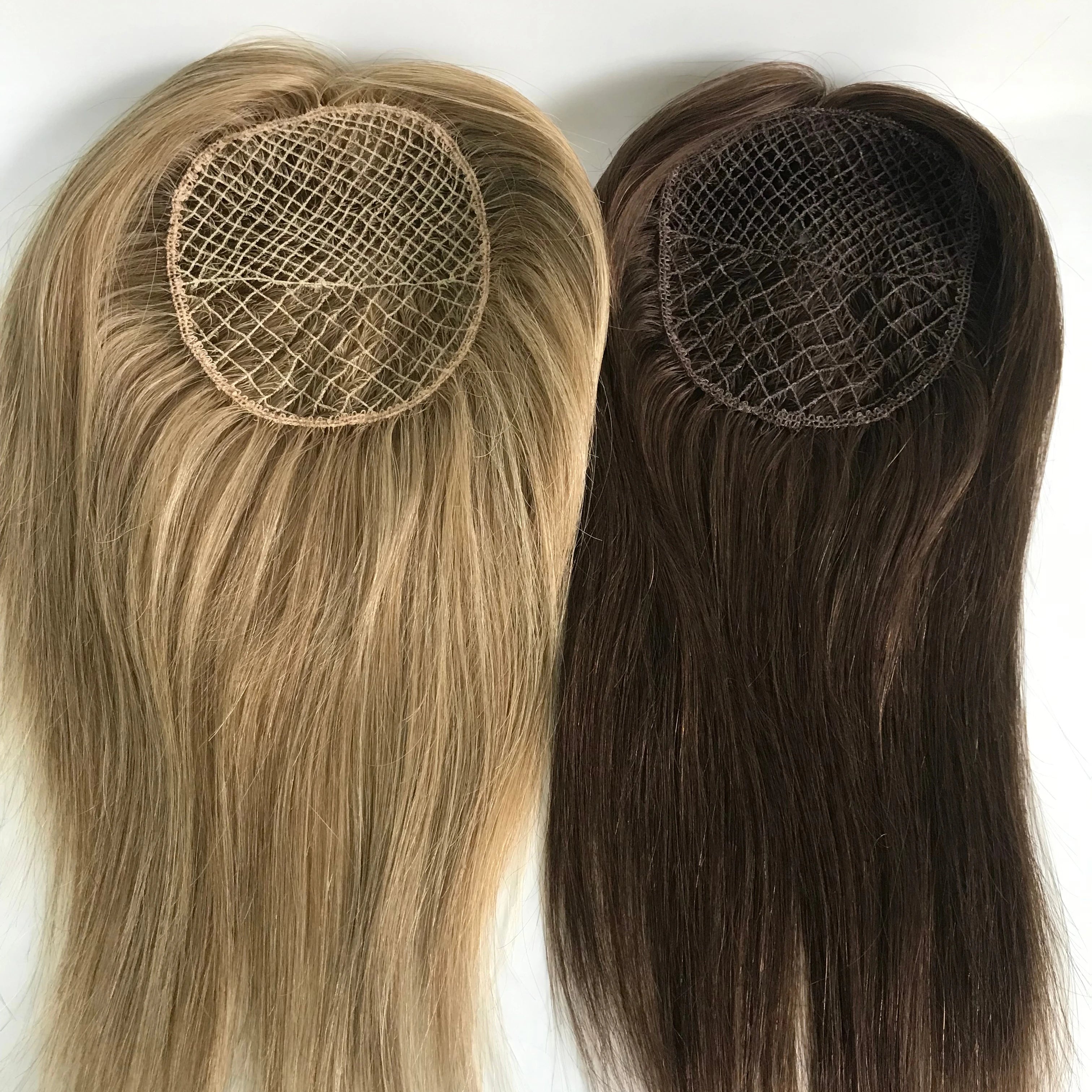 Wholesale Price Hand Tied Fishnet Base Color Brown Blonde Human Hair  Women Topper With Ready to Ship Quick Delivery
