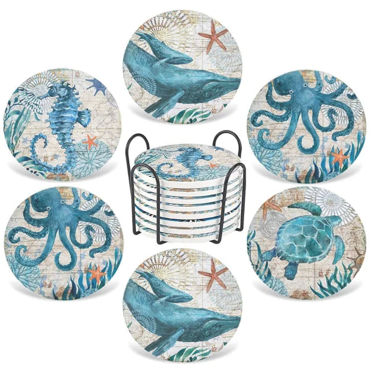 OEM Customized Ocean Themed Ceramic Coaster Set Mats & Pads Product Category