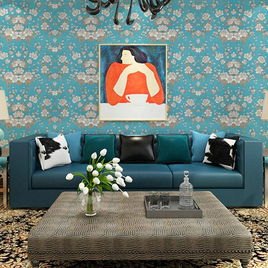 UDK Modern Dark Floral Botanical PVC Self-adhesive Waterproof Wallpaper for Living Room Hotel Household Entertainment Use
