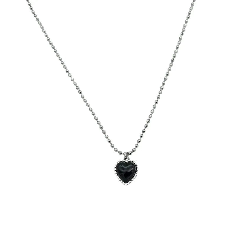 New Retro Black Love Alloy Anniversary Pendant Necklace Fashion Simple Personality Trend Clavicle Chain