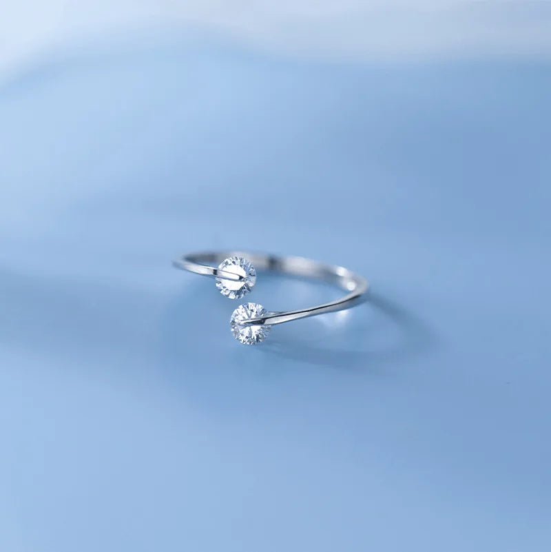 Simple Korean Style Double CZ Zircon Open Wedding Rings for Women Birthday Gifts 925 Sterling Silver Jewelry