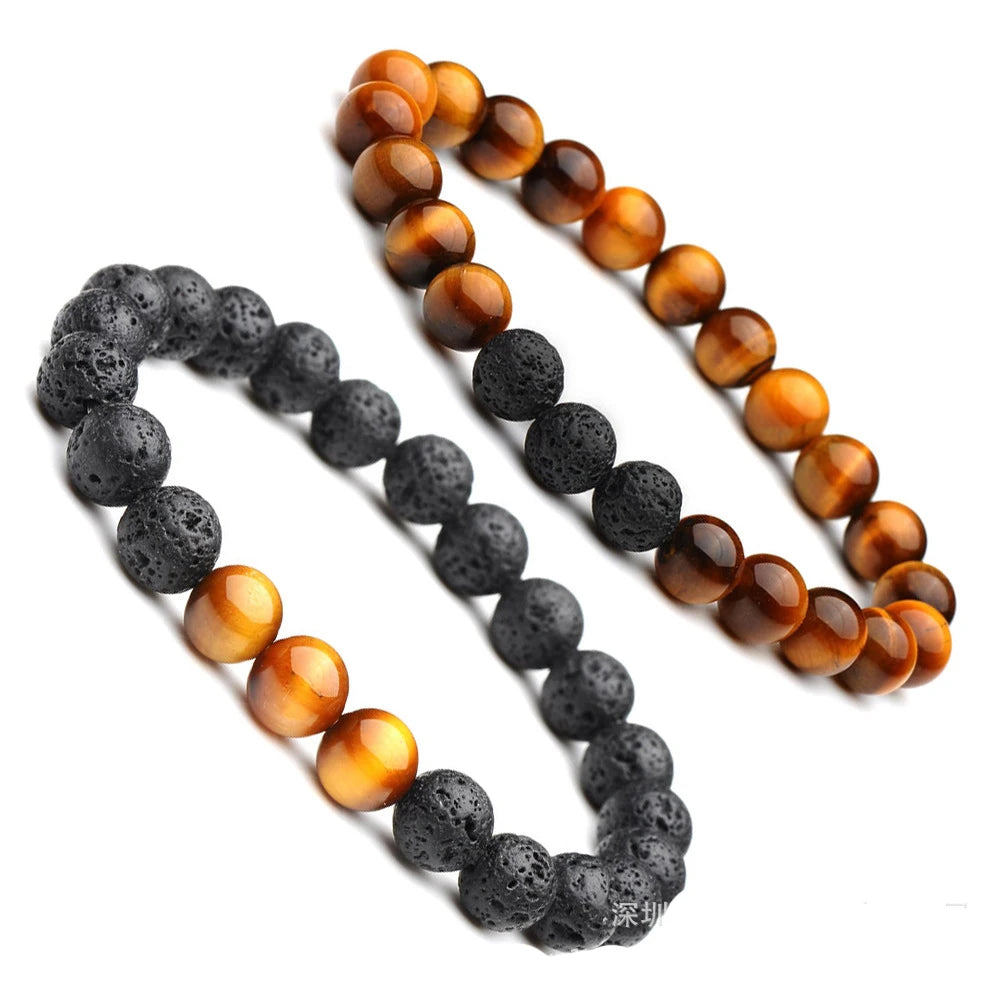 8mm Tiger Eye Charm Bracelet Men Women Black Lava Volcanic Stone Beads Bracelet Elegant Aromatherapy Beaded Bracelet gift
