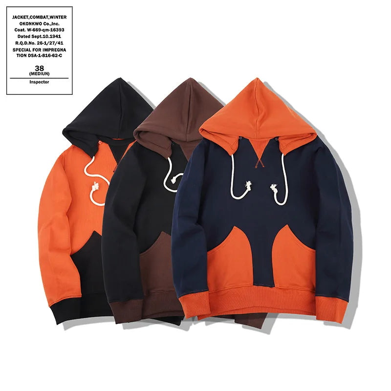 Hoodies Men Color Block Patchwork Hoodie Pullover Casual Contrast Color Drawstring Sweatshirt with Kangaroo Pocket on Sale