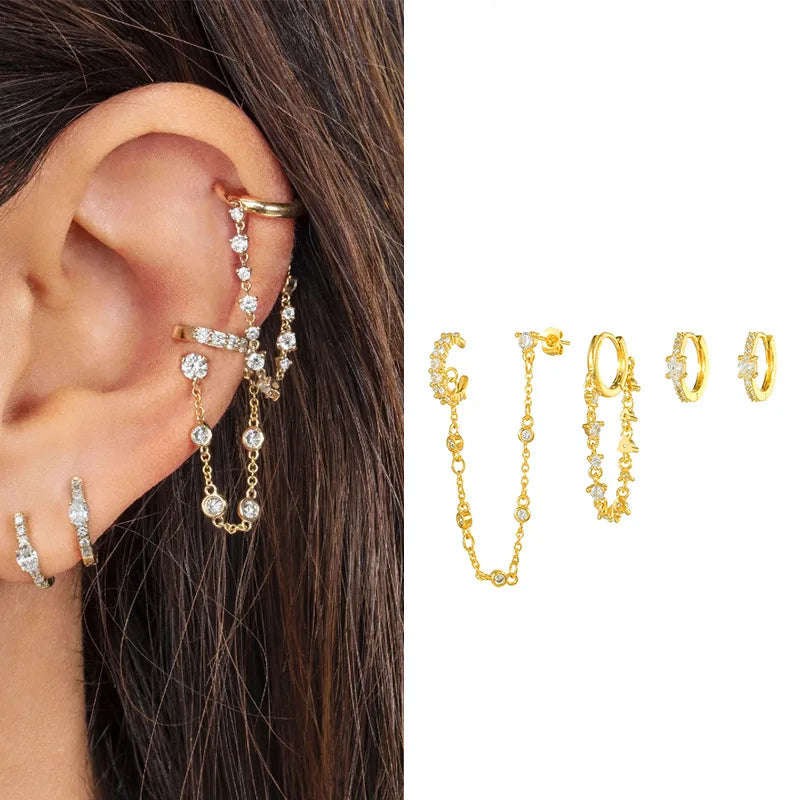 4pcs Modern Chain Earrings 5A Zircon S925 Silver with Gold Plating Timeless Aesthetic Bridal Jewelry Set for Women