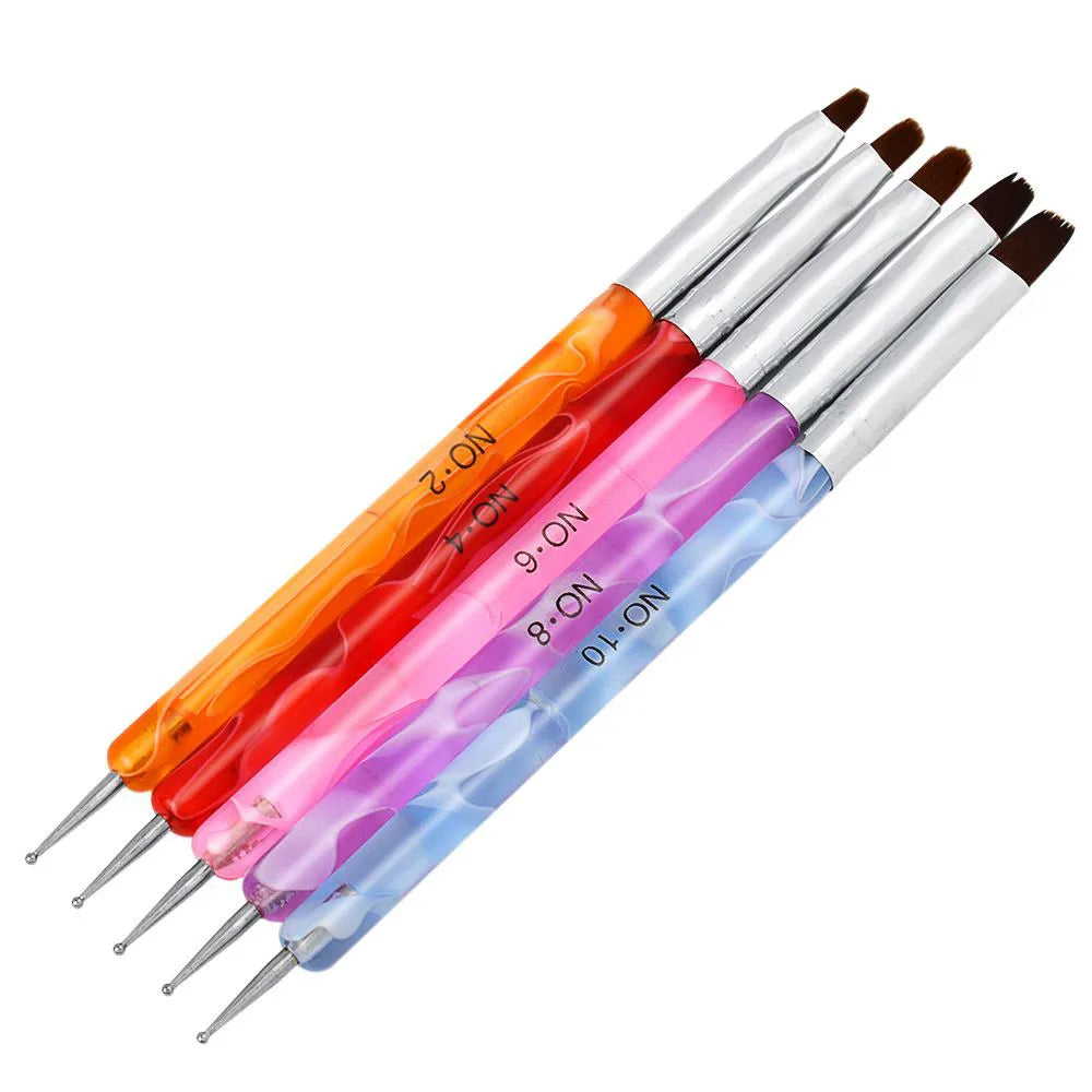 Tamax NAB005 5Pcs Double Ended Nail Dotting Pen Acrylic Nails Brushes for Manicure Painting Gel Pens (Commercial & Home Use)