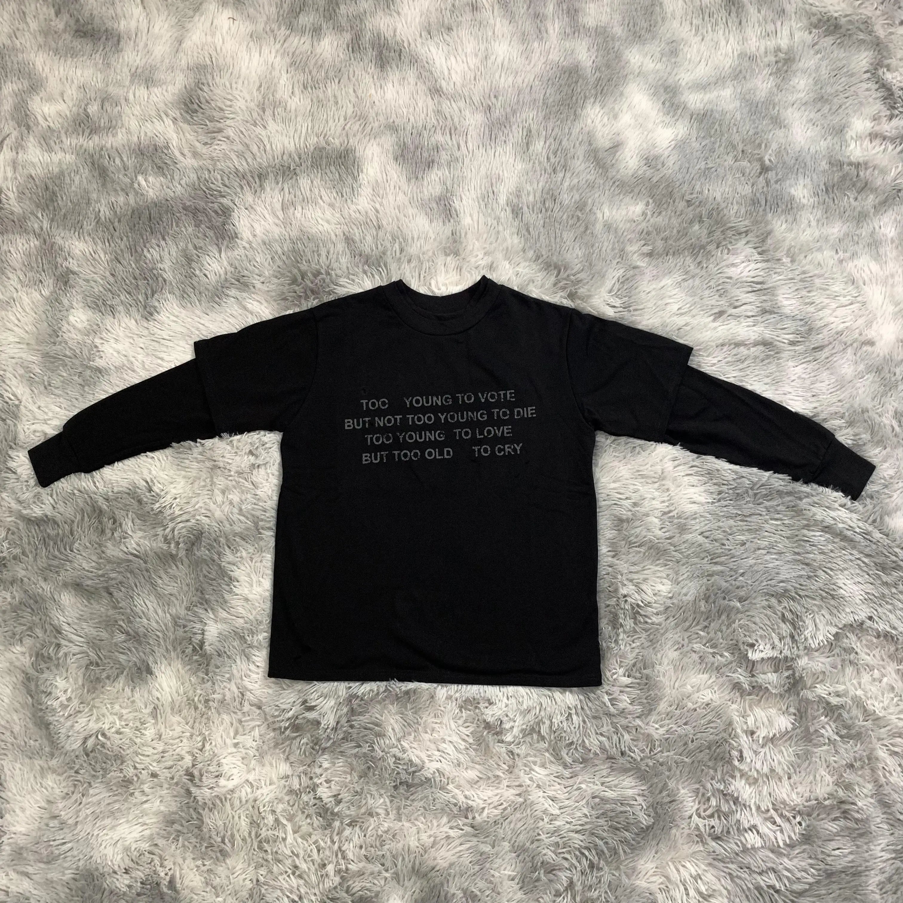 DENIMGUYS Custom Oversized T-shirts Vintage Graphic Dtg Printing Double Layer Long Sleeve Acid Washed Men's T Shirt