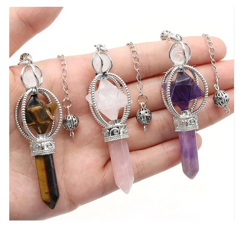 Chakra Gemstone Merkaba Reiki Pyramid Pendulum Natural Stone Hexagon Crystal Pendant Pendulum Crystal
