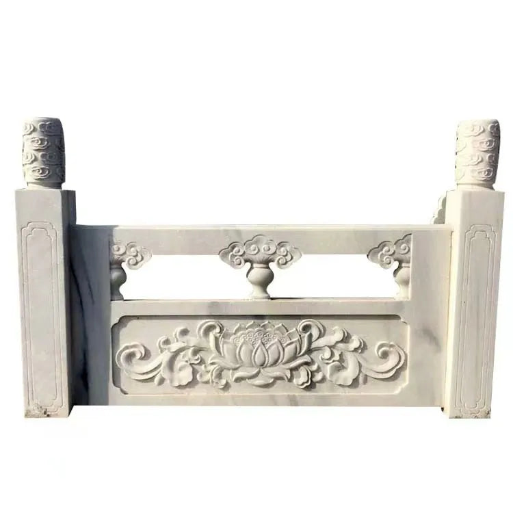 Customized Stone & Marble Railing Fence Handrail with Handmade Carving Traditional Design Water Resistant for Outdoor Use