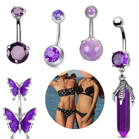 Sexy Purple Stainless Steel Dragon Claw Zircon Body Jewelry Navel Ring Belly Button