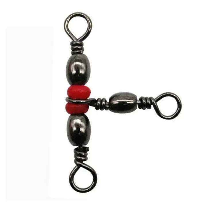 Triple Swivel with Red Beads Three-Way T-Turn Swivels Luminous Brass for Freshwater & Saltwater Fishing 50Pcs