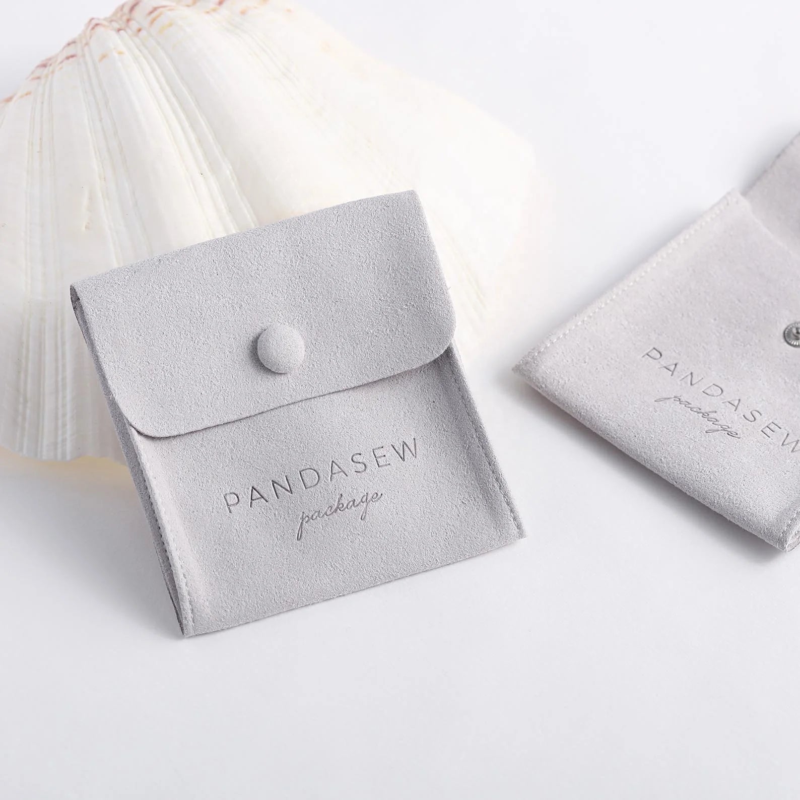 PandaSew 8x6cm Gray Small Gift Pouch Fashion Microfiber Jewelry Bag with Button