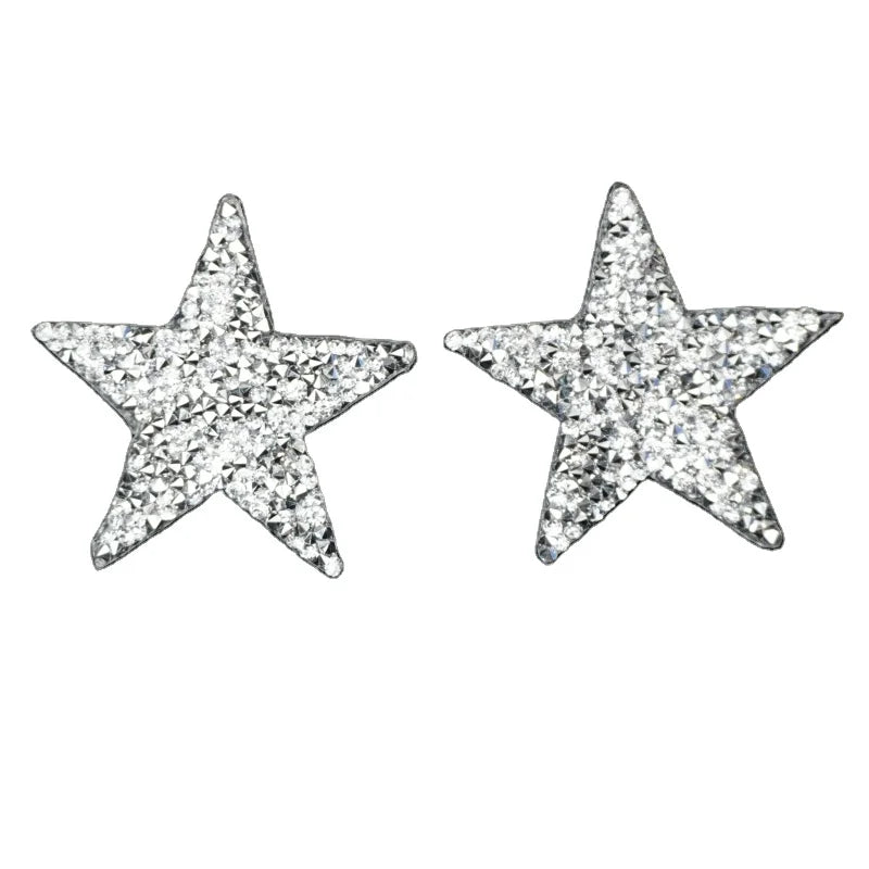 Fantastic Factory Free Sample 3D Silver Iron-on Star Shape Rhinestone Patches for Hat & Clothing Made of Resin Plastic