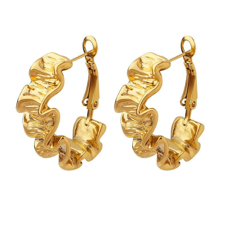 Stainless Steel Jewelry Korean Vintage Earrings Fold Texture Geometric 18k Gold Plated Statement Earrings 2023
