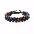 New Design Natural Lava Stone Tiger Eye Double Layer Braided Custom Logo Beads Macrame Bracelet Men JBS12311